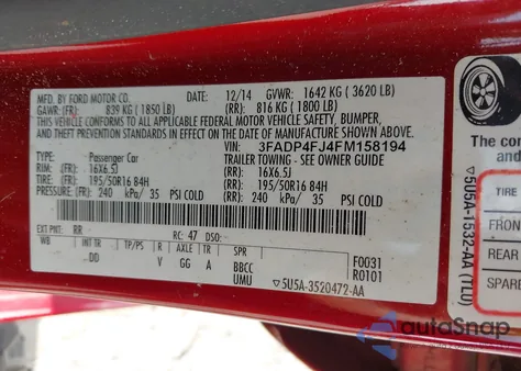 2015 Ford Fiesta Titanium z USA, uszkodzony, nr VIN 3FADP4FJ4FM158194